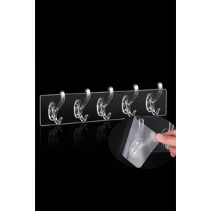 5'li Şeffaf Güçlü Yapışkan Askı - Kapı Arkası Elbise Mutfak Duvar Banyo Askılık - Mutfak Düzenleyici