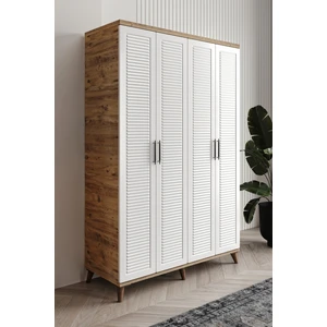 Ücretsiz Montaj - %100 MDF Paris 4 Kapaklı Atlantik Çam Beyaz Gardırop - MDF Dolap - Elbise Dolabı