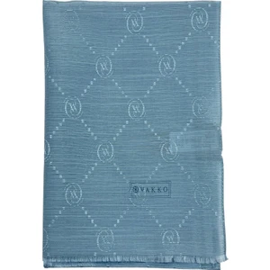 Pamuk Ipek Şal - Monogram - Gök Mavi