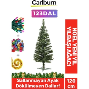 Kutulu Süsleme Seti Yılbaşı Çam Ağacı Renkli Işığı Yeni Yıl 2025 Süsleri Noel Paketi 120 cm 123 Dal