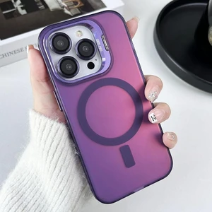iPhone 16 Pro Max Kılıf + Lens Koruyucu Set Magsafe Şarj ve Stant Özellikli Mat Hologram Renkli