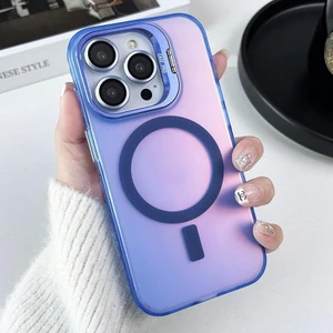 iPhone 16 Pro Kılıf + Lens Koruyucu Set Magsafe Şarj ve Stant Özellikli Mat Hologram Renkli