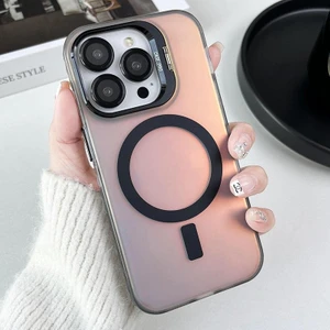 iPhone 16 Pro Max Kılıf + Lens Koruyucu Set Magsafe Şarj ve Stant Özellikli Mat Hologram Renkli