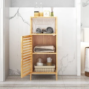 Begin Power Bambu Banyo Dolabı 4 Raflı Kapaklı Banyo Düzenleme Dolabı Havlu Dolabı