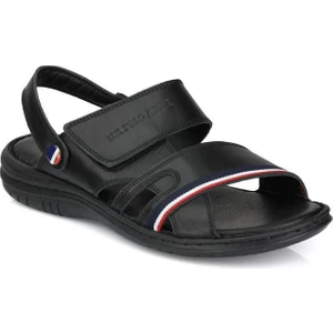 U.S. Polo Assn.  Davın  Gerçek Deri Siyah Anatomik Taban Erkek Terlik