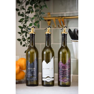 Yağdanlık Sirkelik Etiketli Cam Zeytinyağı Ayçiçek Yağı Sirke Şişesi Damlatmaz Yağlık 3'lü Set 750ML