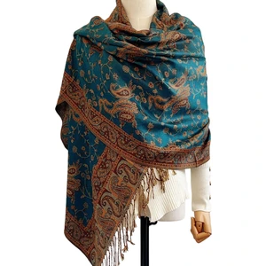 Retro Püskül Kaju Nakış Etnik Tarzı Büyük Şal Kadınlar Için Çift Amaçlı Seyahat Eşarp (Yurt Dışından)