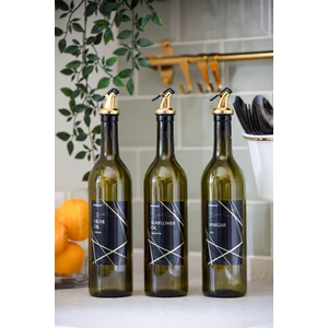 Yağdanlık Sirkelik Gold Etiketli Cam Zeytinyağı Ayçiçek Yağı Sirke Şişesi Yağlık 3'lü Set 750ML