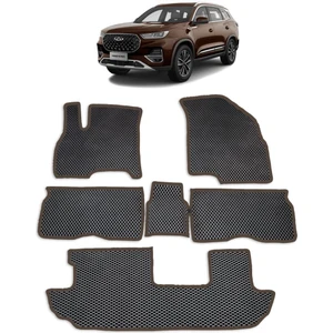 Chery Tiggo 8 Pro/max 7 Koltuk 3D Havuzlu Paspas Siyah 2023-SONRASI Fitil Rengi Kahve