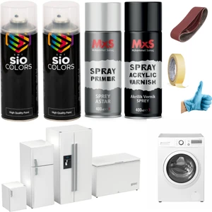 Sio Colors Beyaz Eşya Dönüşüm Sprey Boya Seti 400 ml Sıvıya Dayanıklı (Buzdolabı-Çamaşır Makinesi-Fayans Vb.)