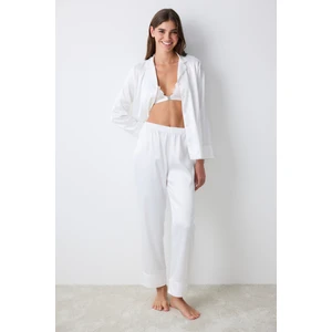 Bridal Aura Kırık Beyaz Gömlek Pantolon Pijama Takımı