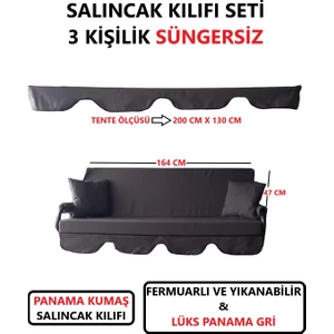 Süngersiz Tenteli Salıncak Kumaş Seti 3kişilik 164X47 cm Süngersiz Lüx Panama Gri