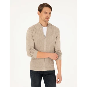 Pierre Cardin Erkek Kum Melanj Slim Fit Fermuarlı Triko Hırka 50300508-VR123