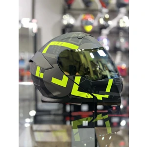 Sarı Çene Açılır Kask Renkli Vizörlü (+1 Şeffaf Vizör)