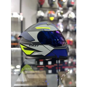 Iridyum Vizörlü Mavi Çene Açılır Kask (+1 Şeffaf Vizör)
