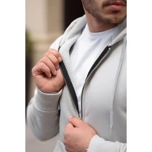 Içi Peluş Üç Ip Kumaş Oversize Fermuarlı Kapüşonlu Sweatshirt- Mineral Gri