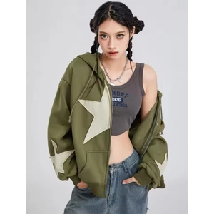 Vintage Star Zip Oversize Fermuarlı Kapüşonlu Hırka