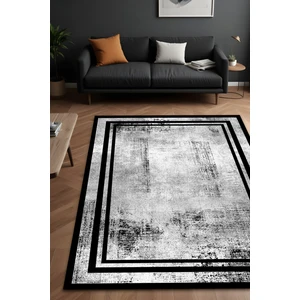 Noble Halı Dijital Baskı Siyah Çerçeveli Gri Renkli Modern Dekoratif Makinada Yıkanabilir Salon Yolluk Halısı