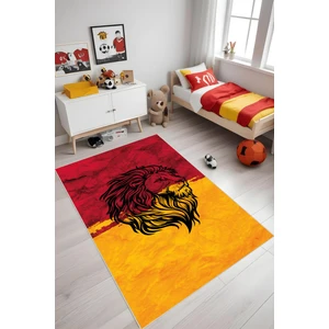 Noble Halı Dijital Baskı Sarı Kırmızı Aslanlı Halı Makinada Yıkanabilir Genç Odası Taraftar Halısı