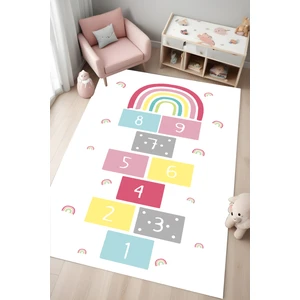Noble Halı Dijital Baskı Seksekli Gökkuşağı Desenli Kaymaz Taban Makinada Yıkanabilir Çocuk Odası Halısı