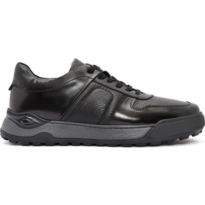 Erkek Siyah Bağcıklı Deri Sneaker 24WFD722614