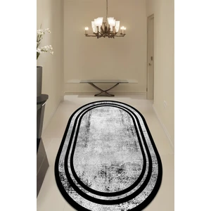 Noble Halı Dijital Baskı Siyah Çerçeveli Gri Oval Modern Dekoratif Makinada Yıkanabilir Salon Yolluk Halısı