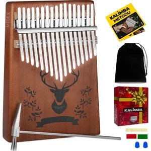 KLX-456 Hakiki Maun Ağacı Kalimba 17 Çelik Tuşlu (Türkçe Metod Çanta Çekiç)