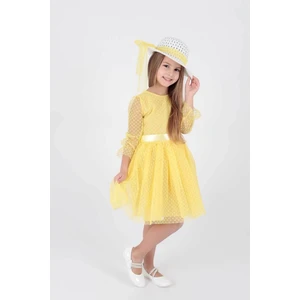 Kids Kız Çocuk Şapkalı Ve Tül Dantel Trend Abiye Elbise Ak2228