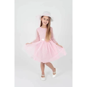 Kids Kız Çocuk Şapkalı Ve Tül Dantel Trend Abiye Elbise Ak2228