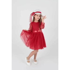 Kids Kız Çocuk Şapkalı Ve Tül Dantel Trend Abiye Elbise Ak2228