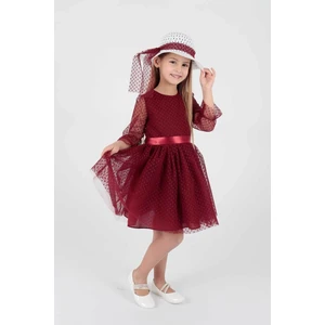 Kids Kız Çocuk Şapkalı Ve Tül Dantel Trend Abiye Elbise Ak2228