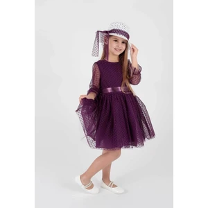Kids Kız Çocuk Şapkalı Ve Tül Dantel Trend Abiye Elbise Ak2228