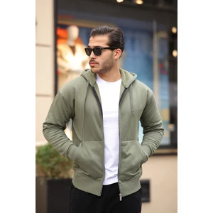 Içi Peluş Üç Ip Kumaş Oversize Fermuarlı Kapüşonlu Sweatshirt- Avcı Yeşili