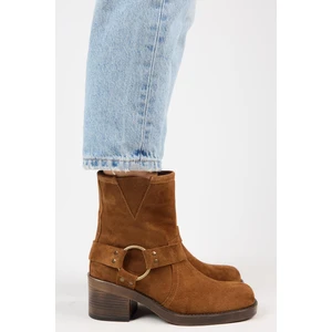 (Livia) Kadın  Deri Biker Taba Bot