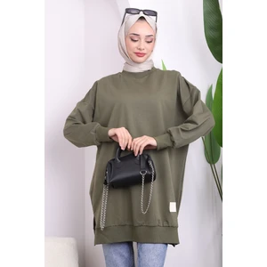 İmaj Butik Haki Bisiklet Yaka Yan Yırtmaçlı Sweat