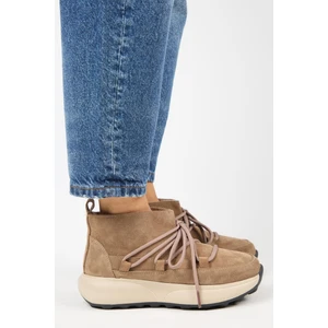 (Palmira) Kadın  Deri Içi Kürklü Bağcıklı Mini Vizon Bot