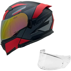 912 C1 Kırmızı Çene Açılır Kask Çift Vizör