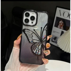iPhone 15 Pro Max Uyumlu 3D Kelebekli Sulu Simli Kamera Koruma Çıkıntılı Lüks Kılıf