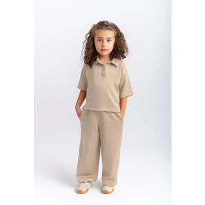 Polo Yaka Bol Paçalı Takım 2-7 Yaş Bej
