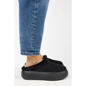 Miranda Kadın  Deri Düz Içi Kürklü Siyah Terlik