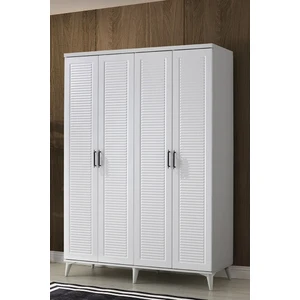 Ücretsiz Montaj - %100 MDF Paris 4 Kapaklı Beyaz Gardırop - MDF Dolap - Elbise Dolabı