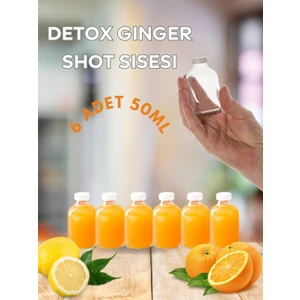 6 Adet Round Cam Ginger Shot Detox Şişesi Sızdırmaz Plastik Kapaklı Çok Amaçlı 50ML