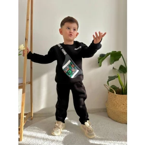 Sacro Kids Çanta Desenli Minecraft Baskılı Eşofman-Sweatshirt 3 Iplik Şardonlu Kışlık Erkek Çocuk Takım