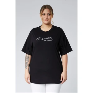 Büyük Beden Atatürk Imza Baskılı Oversize Basic Konfor Kısa Kol Süprem Tshirt-Siyah
