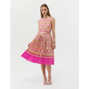 Pierre Cardin Kadın Fuşya Kuşak Detaylı Pileli Midi Elbise 50269348-VR023