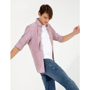Pierre Cardin Erkek Bordo Slim Fit Keten Görünümlü Gömlek 50252491-VR014