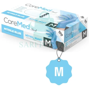Coremed Mavi Nitril Muayene Eldiveni Pudrasız 100'LÜ Paket - Medium