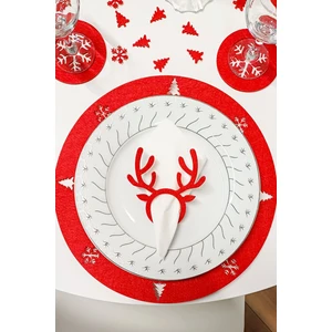 Kırmızı 6'lı Dekoratif Çam Ağacı Supla - Yılbaşı Dekor, 3mm Keçe