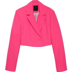 Kruvaze Crop Blazer Ceket Neon Pembe