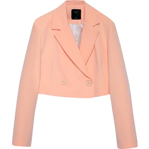 Kruvaze Crop Blazer Ceket Somon